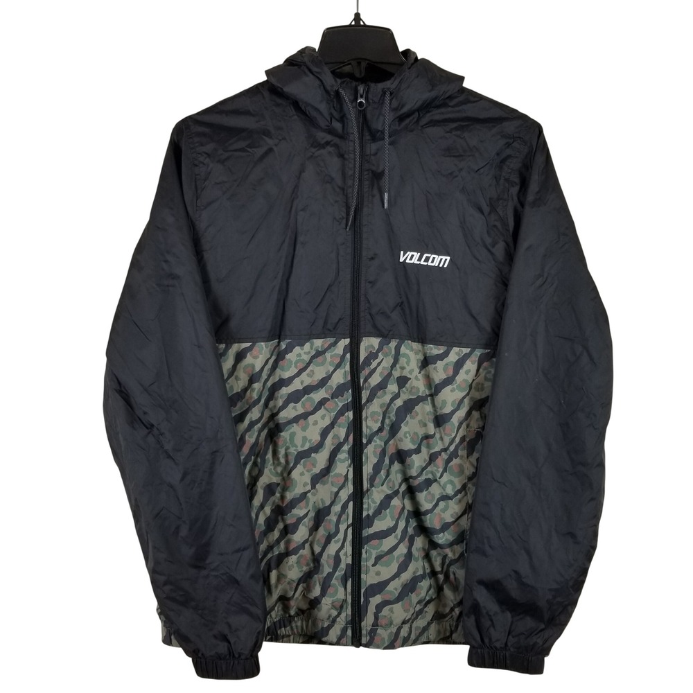 Volcom Ermont Jacket Mens Large Black Camo Water Resistant‎ Hooded Windbreaker